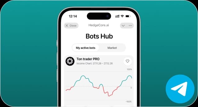 Интерфейс Telegram Mini App с активной стратегией и графиком доходности